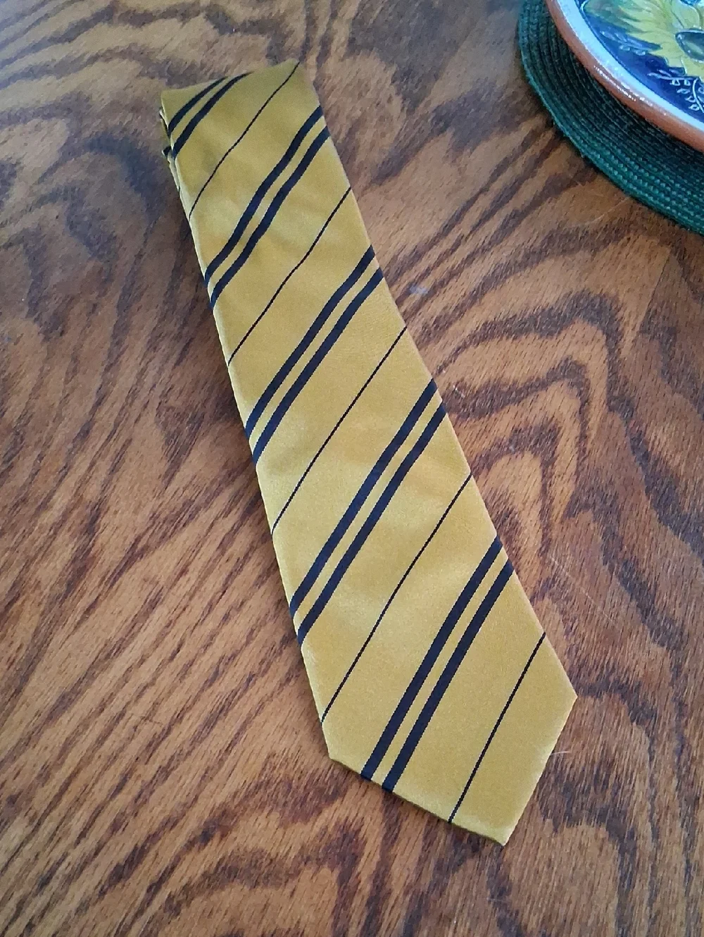Harry Potter Hufflepuff House Gold Black Stripe 100% Silk Neck Tie